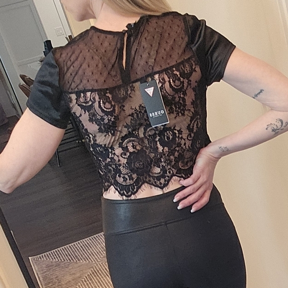 🔴 GUESS Kenzy Lace Crop Top - SIZE S - Picture 7 of 12